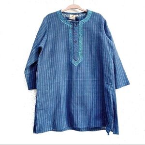 Cottage Product Blue Embroidered Neck Tunic Top 2